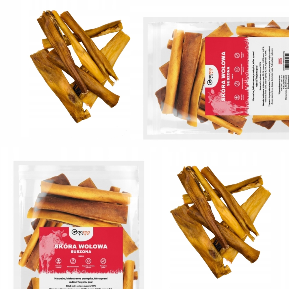 Suszona Skóra Wołowa naturalny przysmak dla psa 500g Gaczoo gryzaki